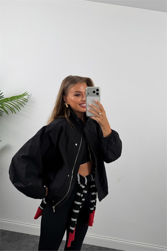 Dik Yaka Basic Bomber Mont Siyah