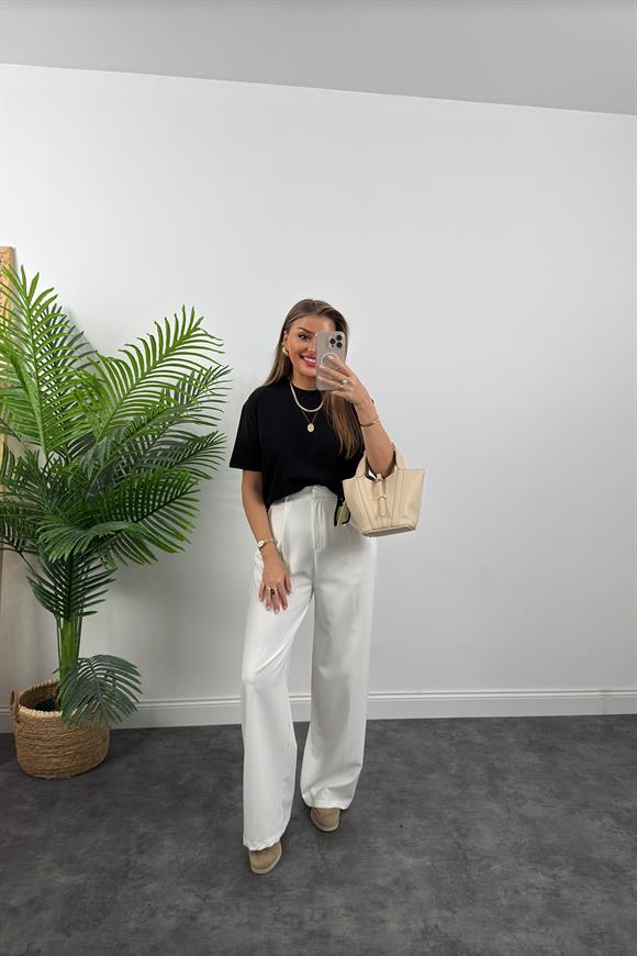 Dilvin Tam Pamuklu Dekoratif Dikiş Premium Basic Tshirt Siyah