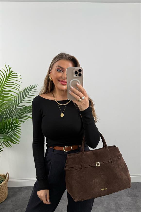 Dilvin Tam Pamuklu Kayık Yaka Uzun Kol Basic Siyah 