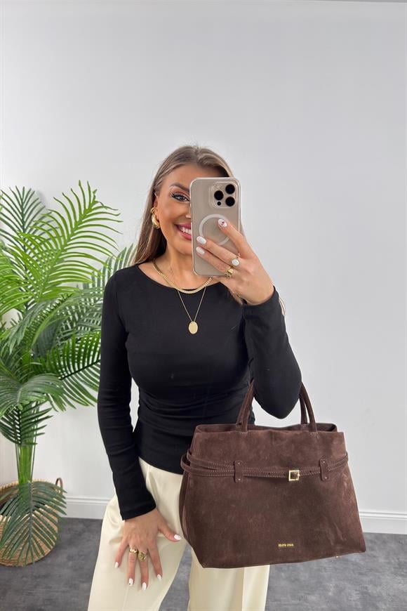 Dilvin Yanı Büzgülü Kayık Yaka Lüx Basic Siyah 