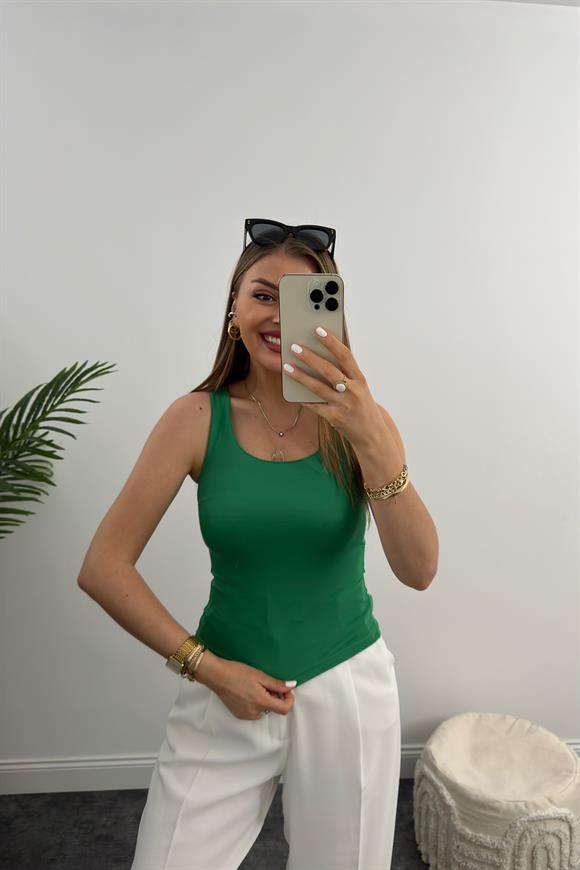 Double Kumaş Toparlayıcı Atlet Tam Boy Yeşil