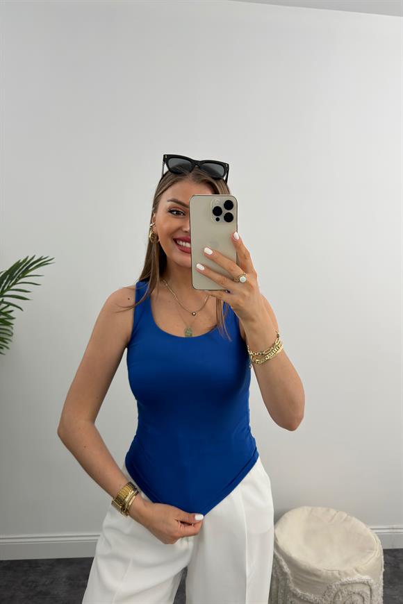 Double Kumaş Toparlayıcı Atlet Tam Boy Mavi