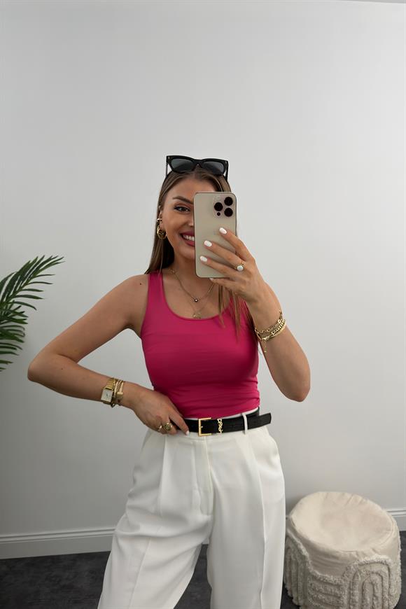 Double Kumaş Toparlayıcı Atlet Tam Boy Fuşya