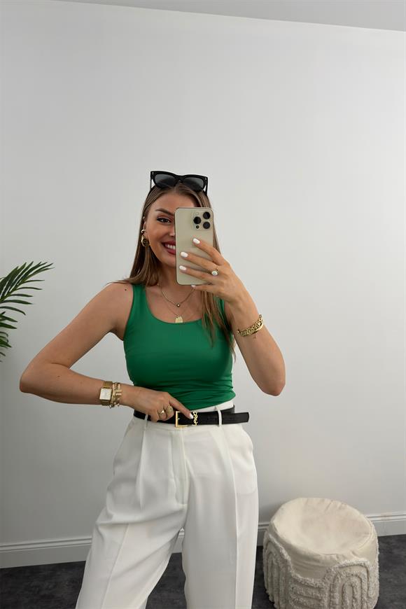 Double Kumaş Toparlayıcı Atlet Tam Boy Yeşil