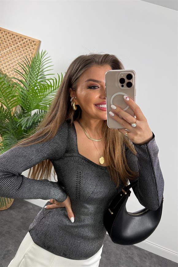 Elit İplik Metalik Triko Gümüş