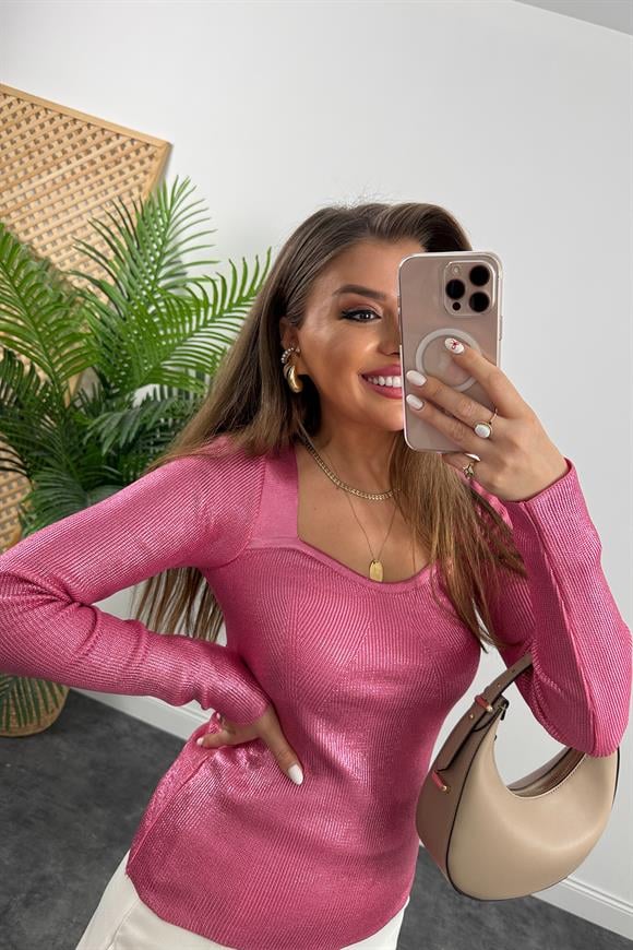 Elit İplik Metalik Triko Pembe