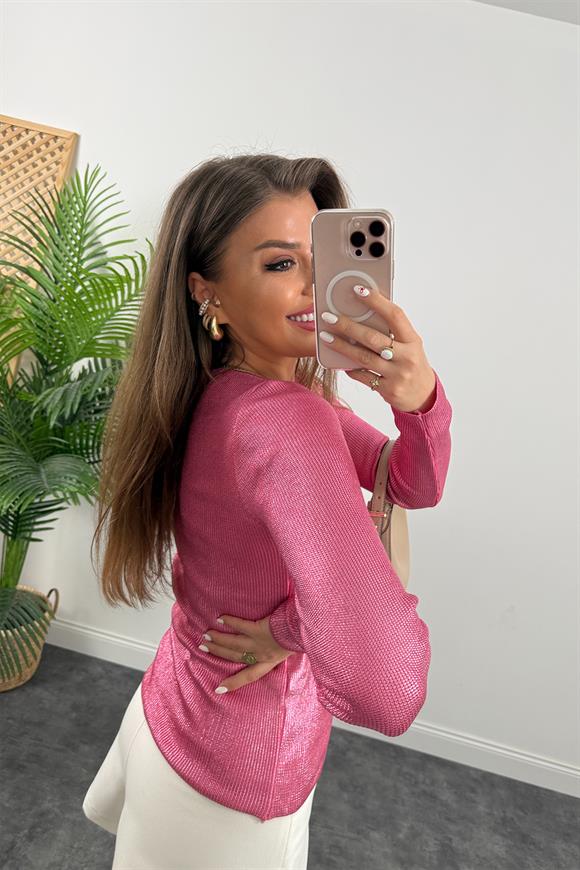 Elit İplik Metalik Triko Pembe