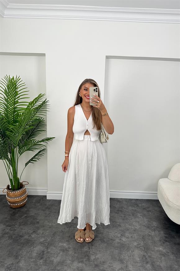 Elit Triko 3 Düğmeli Kısa Yelek Beyaz