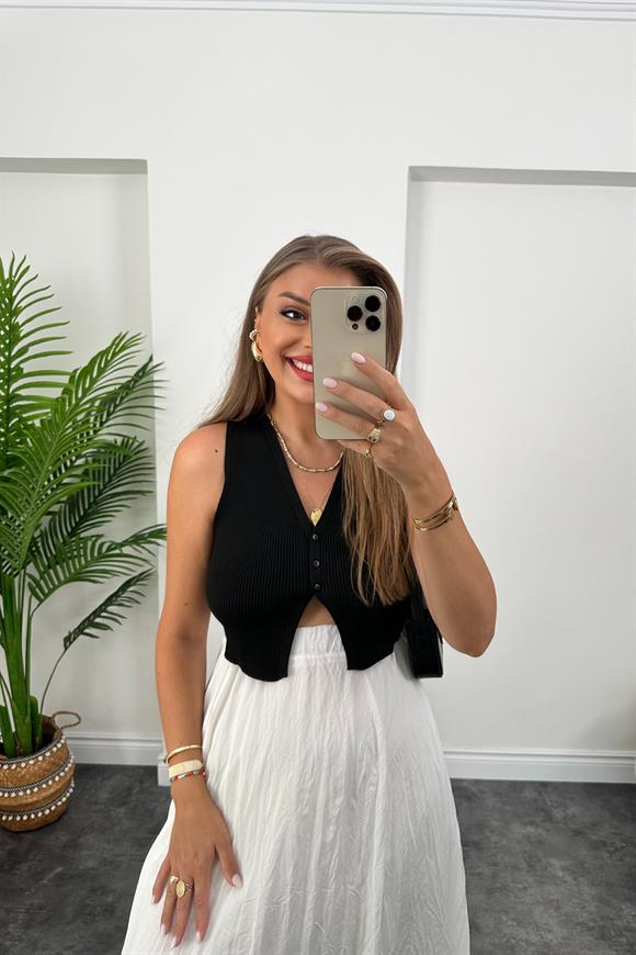 Elit Triko 3 Düğmeli Kısa Yelek Siyah