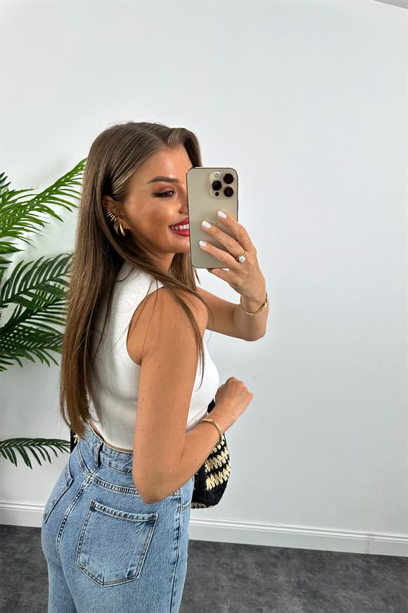 Elit Triko Basic Düğmeli Yelek Beyaz