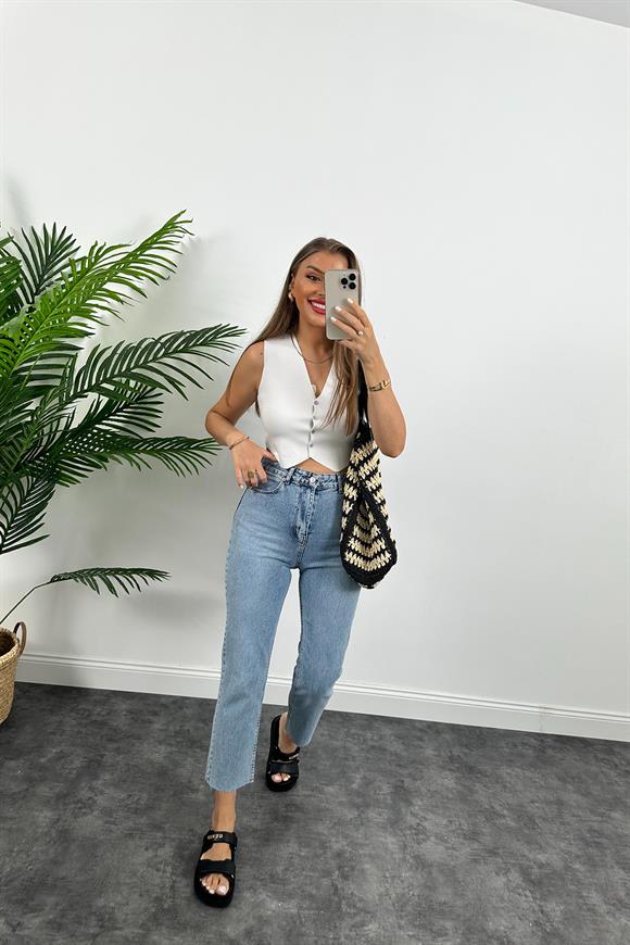 Elit Triko Basic Düğmeli Yelek Beyaz