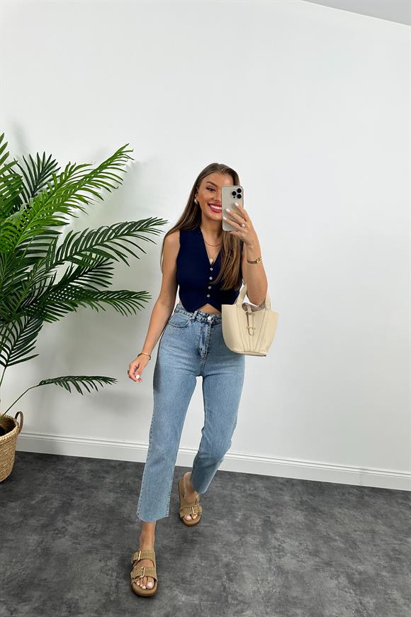 Elit Triko Basic Düğmeli Yelek Lacivert