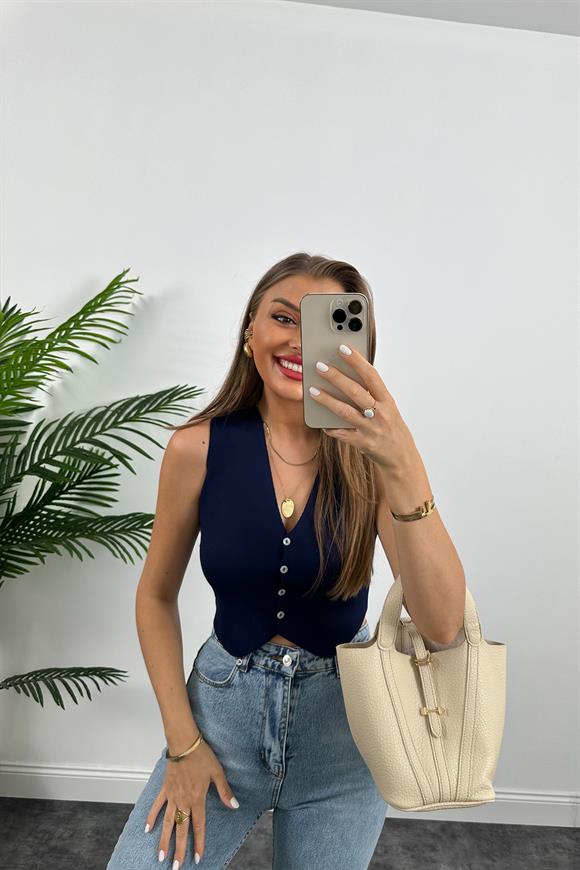 Elit Triko Basic Düğmeli Yelek Lacivert