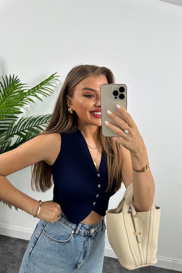 Elit Triko Basic Düğmeli Yelek Lacivert