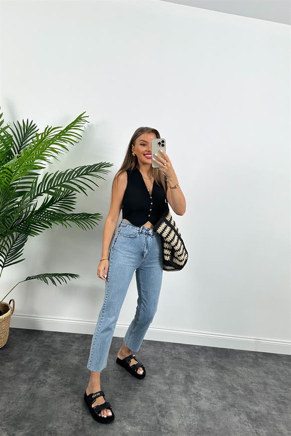 Elit Triko Basic Düğmeli Yelek Siyah