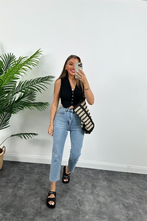 Elit Triko Basic Düğmeli Yelek Siyah