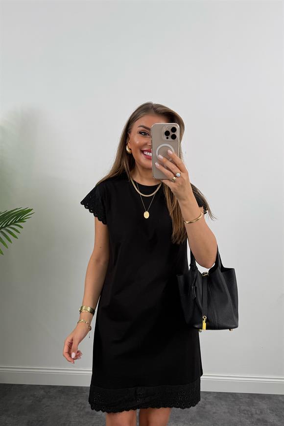 Eteği Fistolu Tam Pamuklu Basic Elbise