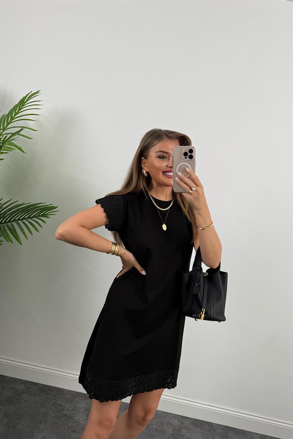 Eteği Fistolu Tam Pamuklu Basic Elbise