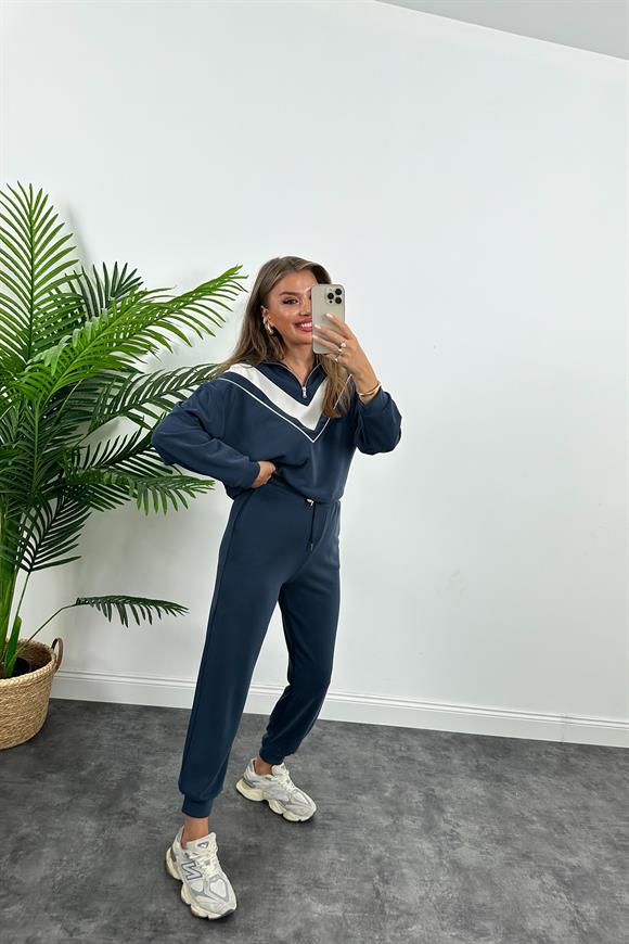 Fermuarlı Şeritli 1. Sınıf Kalite Oysh Model Modal  Kumaş Takım Yıkamalı Lacivert