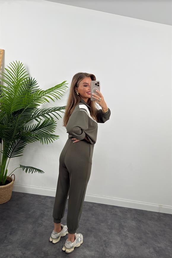 Fermuarlı Şeritli 1. Sınıf Kalite Oysh Model Modal Kumaş Takım Yıkamalı Haki