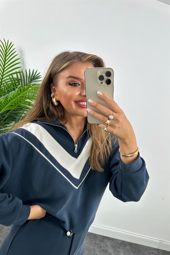 Fermuarlı Şeritli 1. Sınıf Kalite Oysh Model Modal  Kumaş Takım Yıkamalı Lacivert