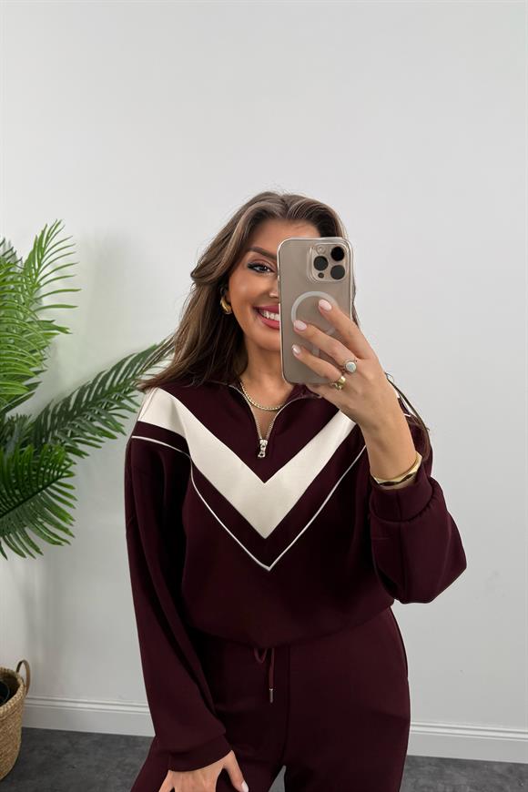 Fermuarlı Şeritli 1. Sınıf Kalite Oysh Model Modal Kumaş Takım Bordo