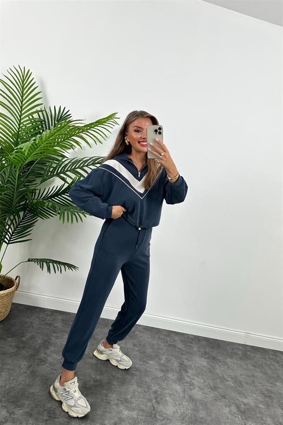 Fermuarlı Şeritli 1. Sınıf Kalite Oysh Model Modal  Kumaş Takım Yıkamalı Lacivert