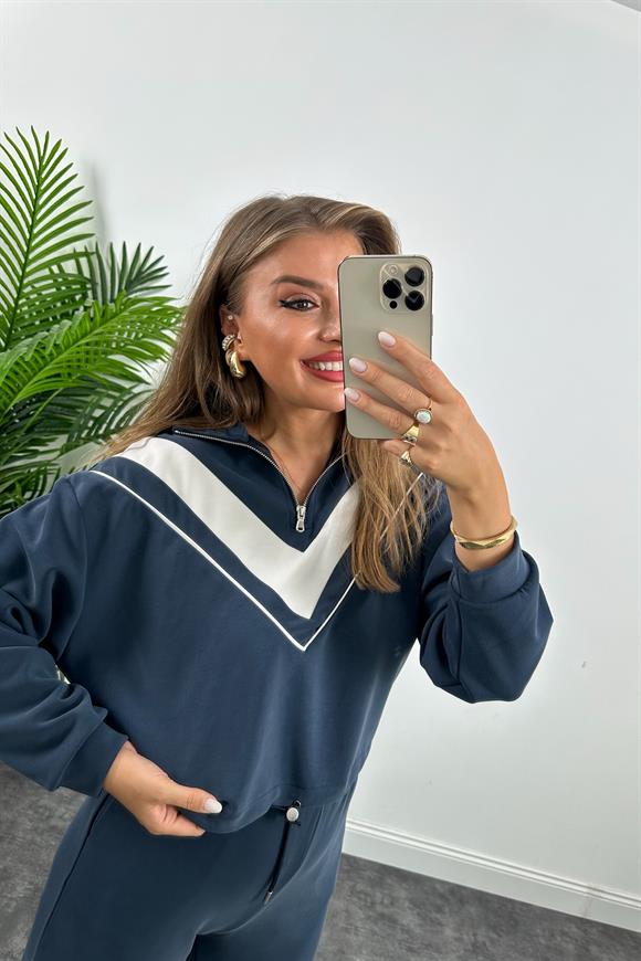 Fermuarlı Şeritli 1. Sınıf Kalite Oysh Model Modal  Kumaş Takım Yıkamalı Lacivert