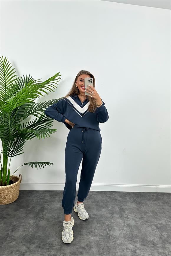 Fermuarlı Şeritli 1. Sınıf Kalite Oysh Model Modal  Kumaş Takım Yıkamalı Lacivert
