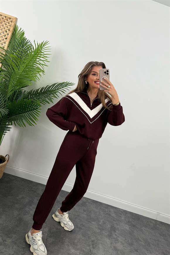 Fermuarlı Şeritli 1. Sınıf Kalite Oysh Model Modal Kumaş Takım Bordo