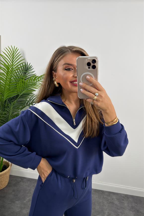 Fermuarlı Şeritli 1. Sınıf Kalite Oysh Model Modal Kumaş Takım Doygun Lacivert