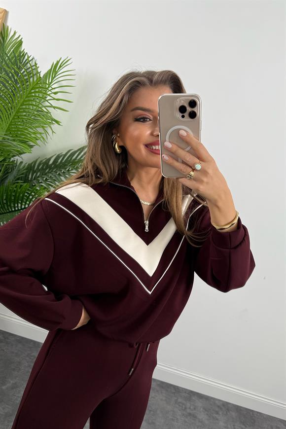 Fermuarlı Şeritli 1. Sınıf Kalite Oysh Model Modal Kumaş Takım Bordo