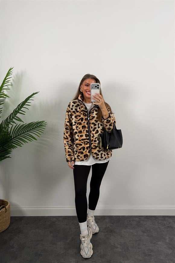 Fermuarlı Yumoş Leopar Ceket