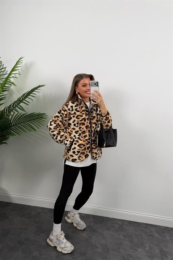 Fermuarlı Yumoş Leopar Ceket