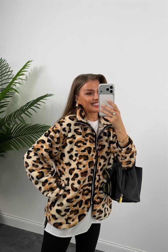 Fermuarlı Yumoş Leopar Ceket