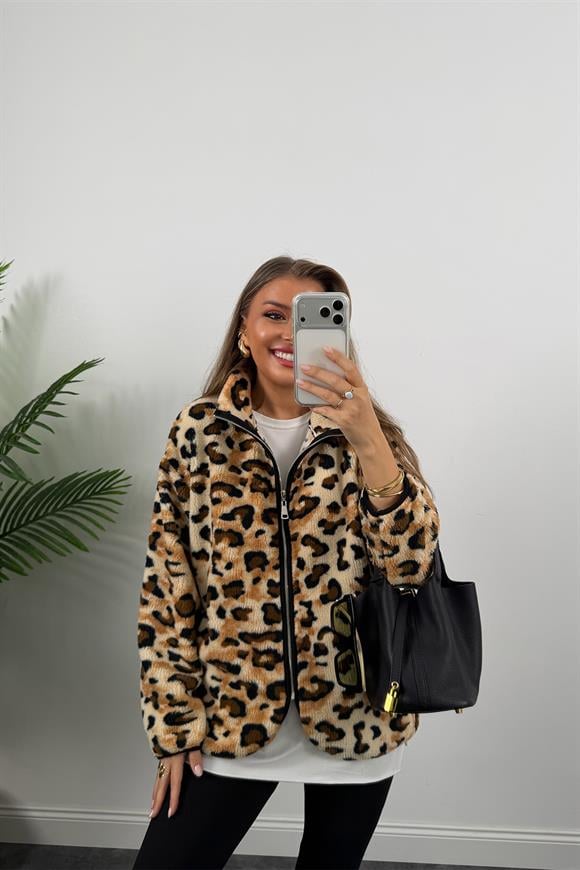 Fermuarlı Yumoş Leopar Ceket