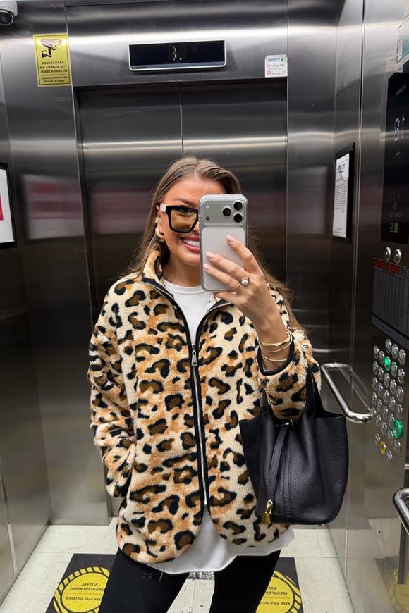 Fermuarlı Yumoş Leopar Ceket