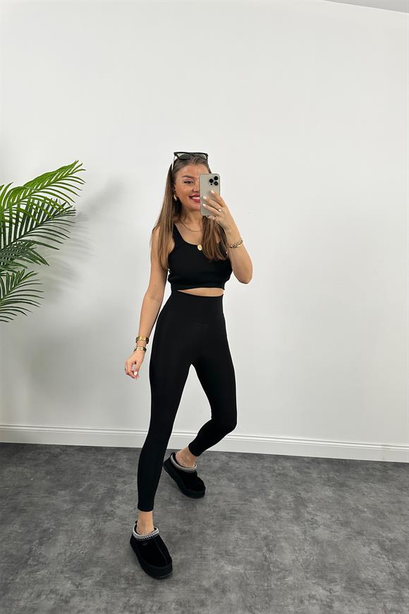 Fit Love Oysh Model İçi Şardonlu Toparlayıcı Tayt Siyah