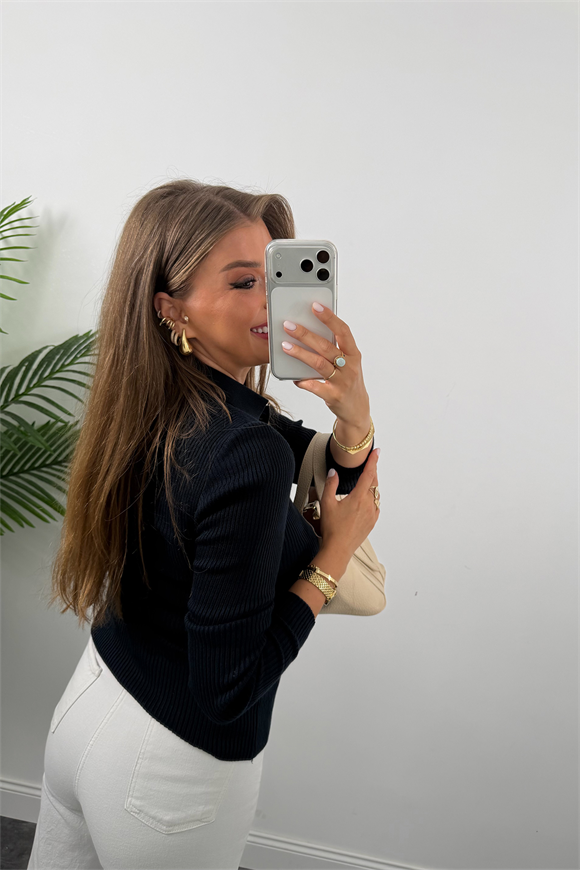 Fitilli Polo Yaka İnce Triko Lacivert