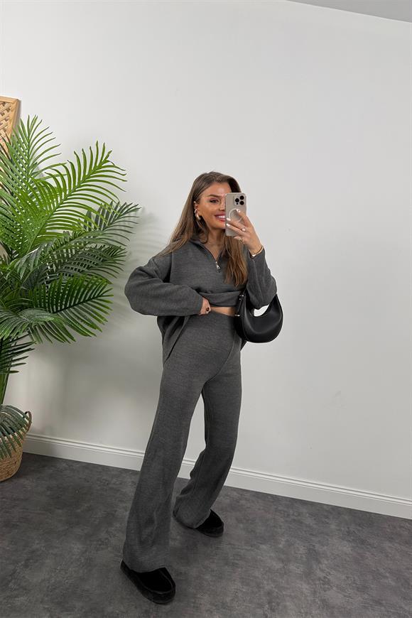 Fitilli Salaş Triko Takım Gri