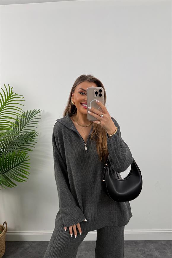 Fitilli Salaş Triko Takım Gri