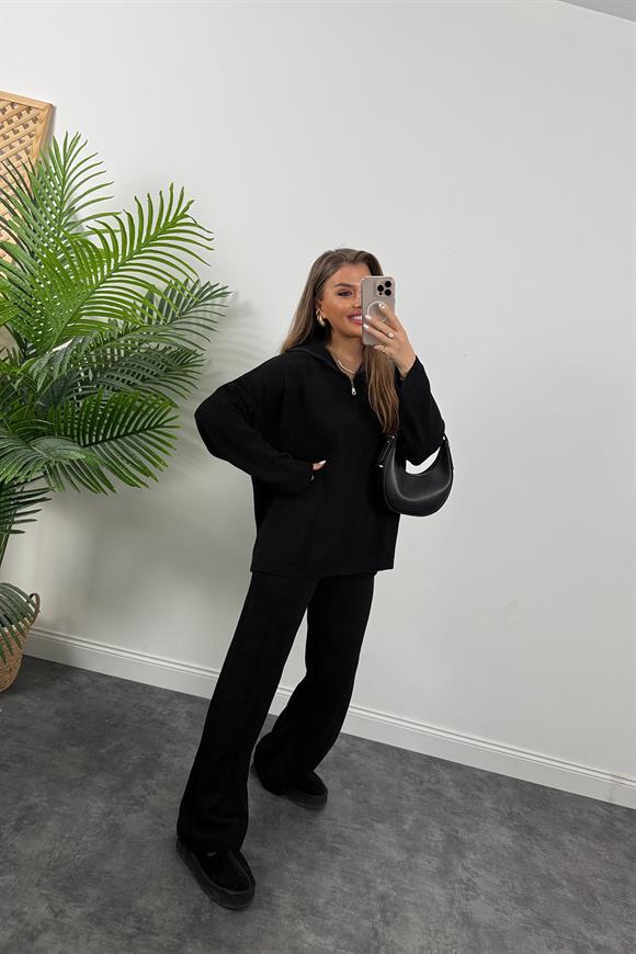 Fitilli Salaş Triko Takım Siyah