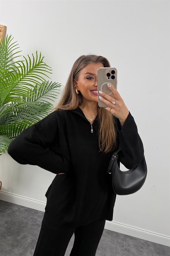 Fitilli Salaş Triko Takım Siyah