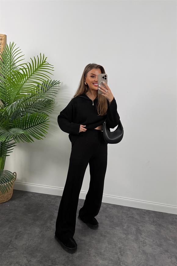 Fitilli Salaş Triko Takım Siyah