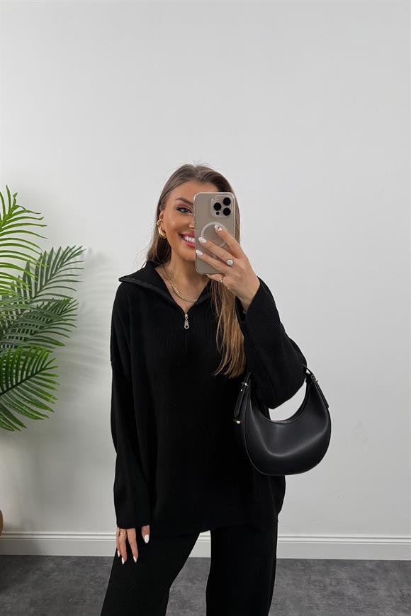 Fitilli Salaş Triko Takım Siyah