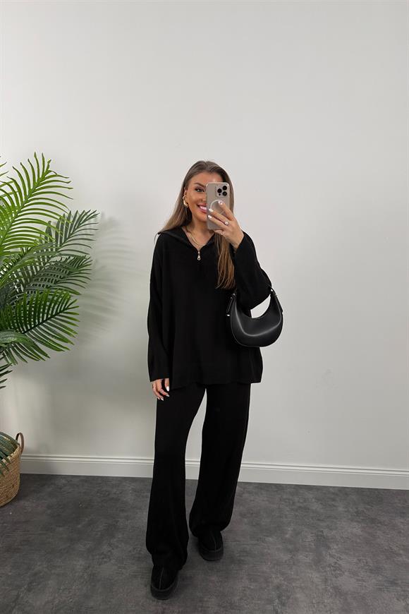 Fitilli Salaş Triko Takım Siyah