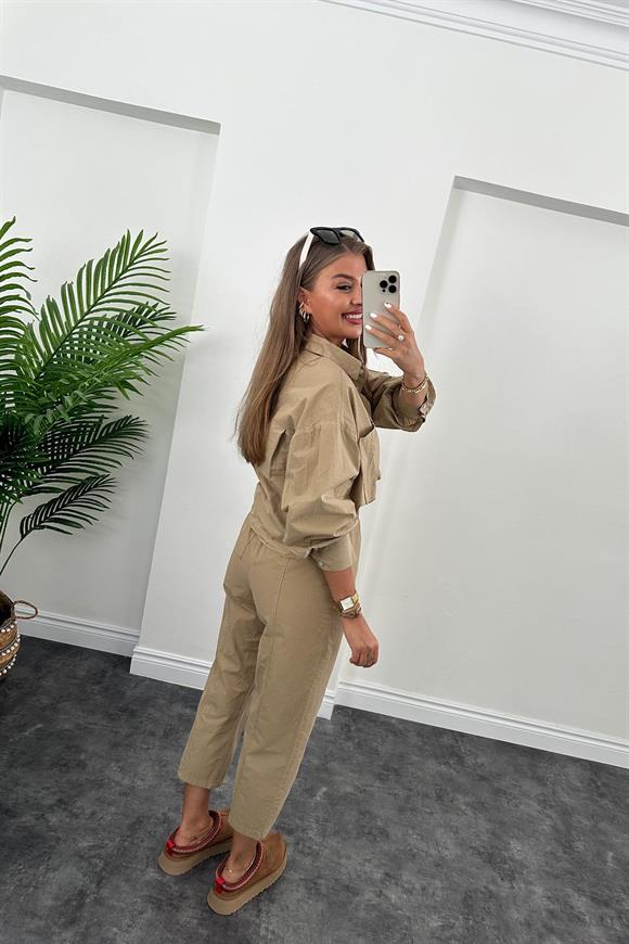 Galia Premium Kalite Gömlek Jogger Pantolon Takım Olive Vizon 