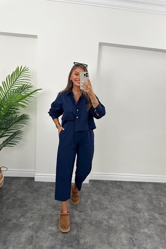 Galia Premium Kalite Gömlek Jogger Pantolon Takım Lacivert 