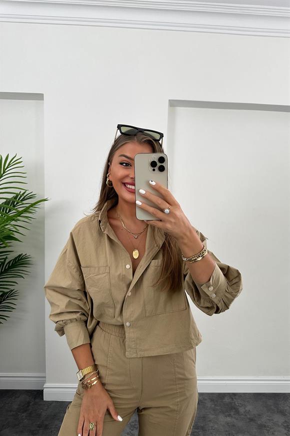 Galia Premium Kalite Gömlek Jogger Pantolon Takım Olive Vizon 