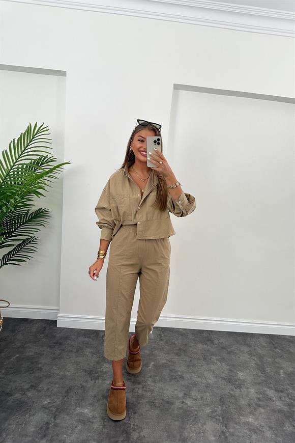 Galia Premium Kalite Gömlek Jogger Pantolon Takım Olive Vizon 